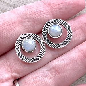 🔥Sale🔥Natural Rainbow Moonstone Silver Stud Post Earrings